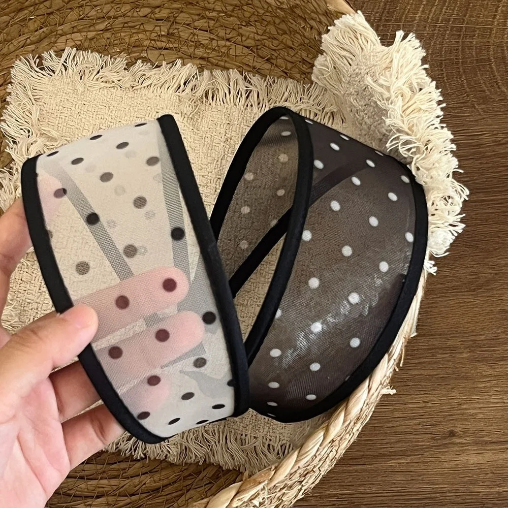 Polka Dot Pattern Mesh Headband Non-Slip Design Soft Fabric Wide Headband Lightweight Construction Breathable Sheer Mesh
