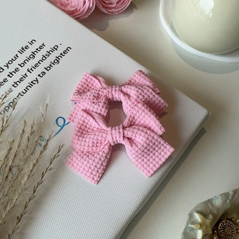 2PCS Soft Cotton Bow Hairpin Girl Sweet Plaid Design Hairpin Color Block Delicate Hairgripe Barrettes Kawaii Child Accessories