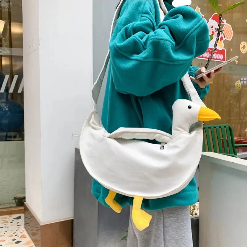 

Big Goose Crossbody Bag Funny Cartoon Duck Canvas Storage Tote Girl Large Capacity Goose Funny Shoulder Bag Youth Fashion Casual