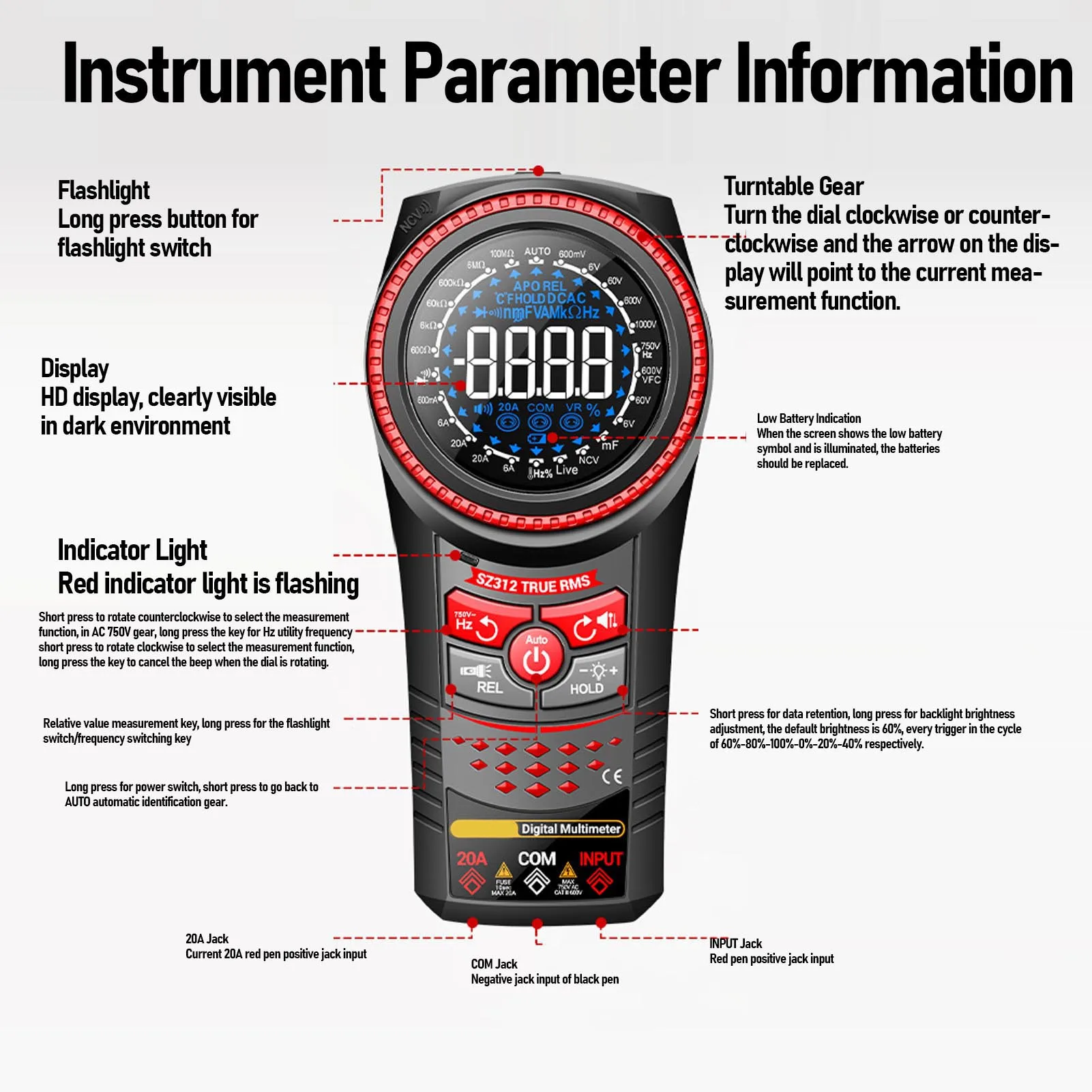 Digital Multimeter Volt Ohm Amp Meter Non Contacting Voltage Detection Versatile Temperature Measurement for Construction Site