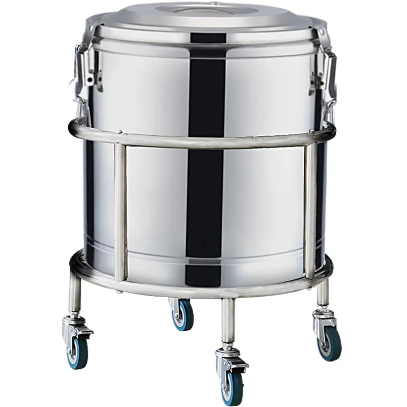 Stainless Steel Insulated Canteen with Wheels Universal Wheel Soup Bucket Rack Commercial Hot Water Bucket
