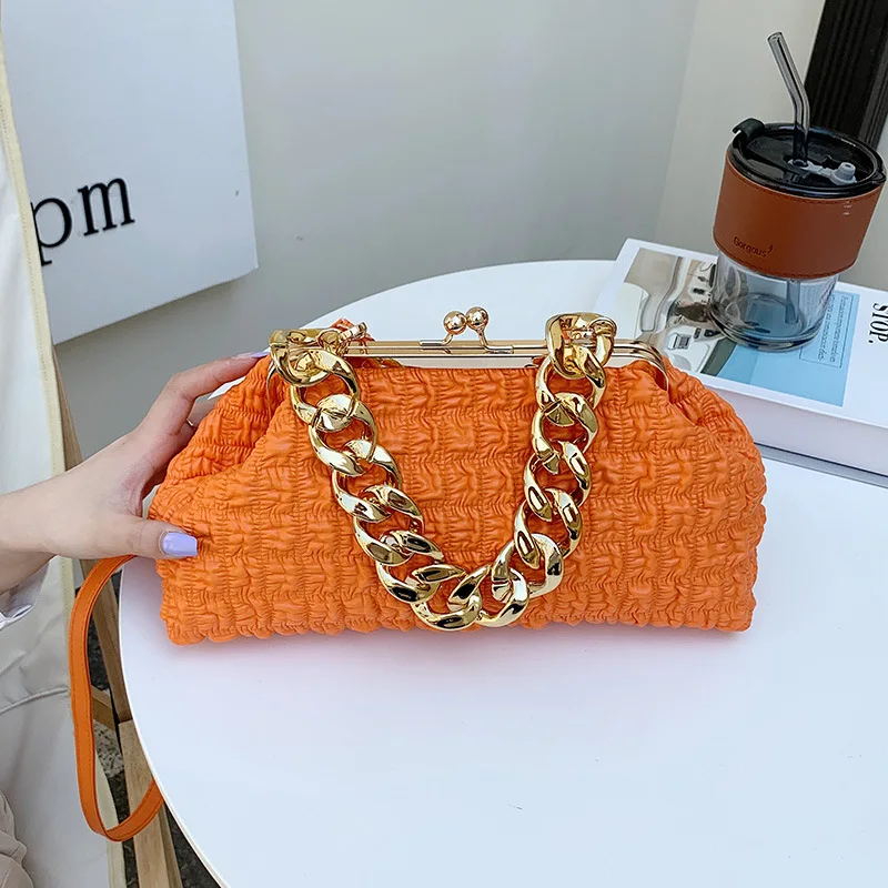 Luxury Designer Clip Crossbody Bags For Women 2023 Handbag Evening Clutches With Thick Chain Ladies Messenger Bag Female Purse