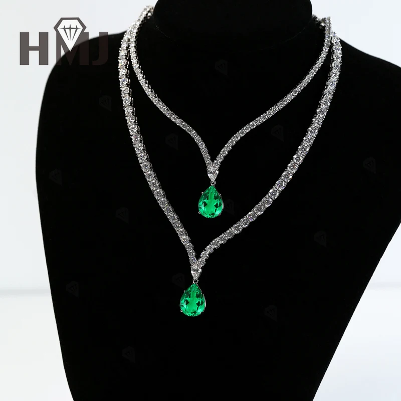 

10CT Pear Tennis Chain Hiphop Lab Grown Gemstones Moissanite Pendant 925 Sterling Silver with Certificate Stackable Jewelry