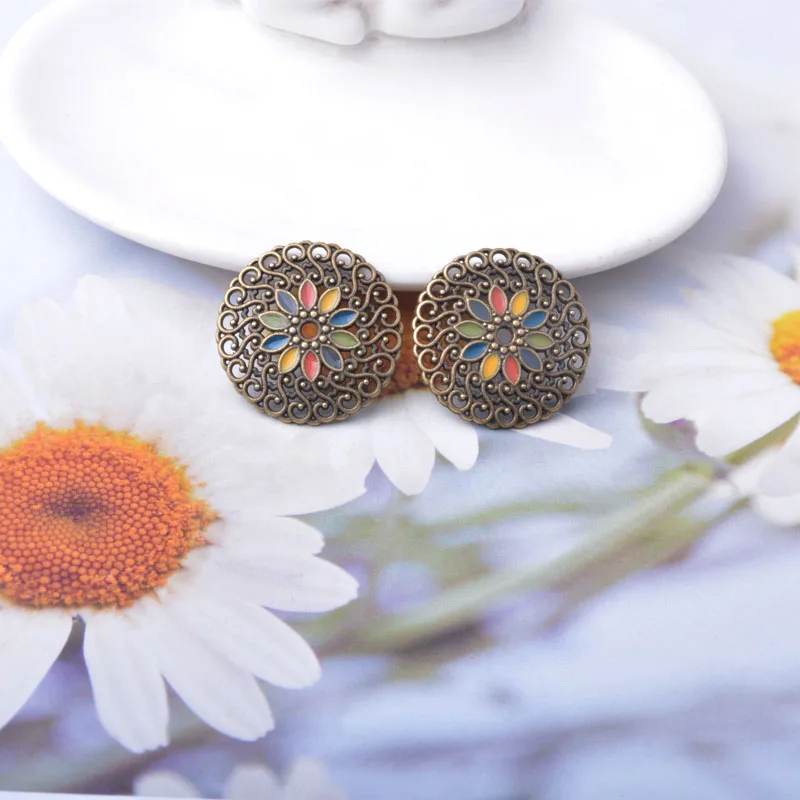 10 Stück/Set Zinklegierung Runde Anhänger Boho Öltropfen-Blumen-Anhänger DIY Damen-Schmuckzubehör – Detail 14