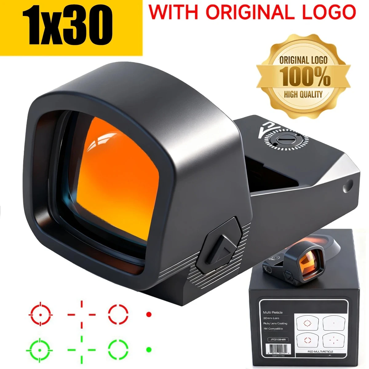 

Original 1x30 Sight Red Green Four Points of Change Adjustable Compact Reflex 3 MOA Red Dot Sights RM Footprint with Shake Wake