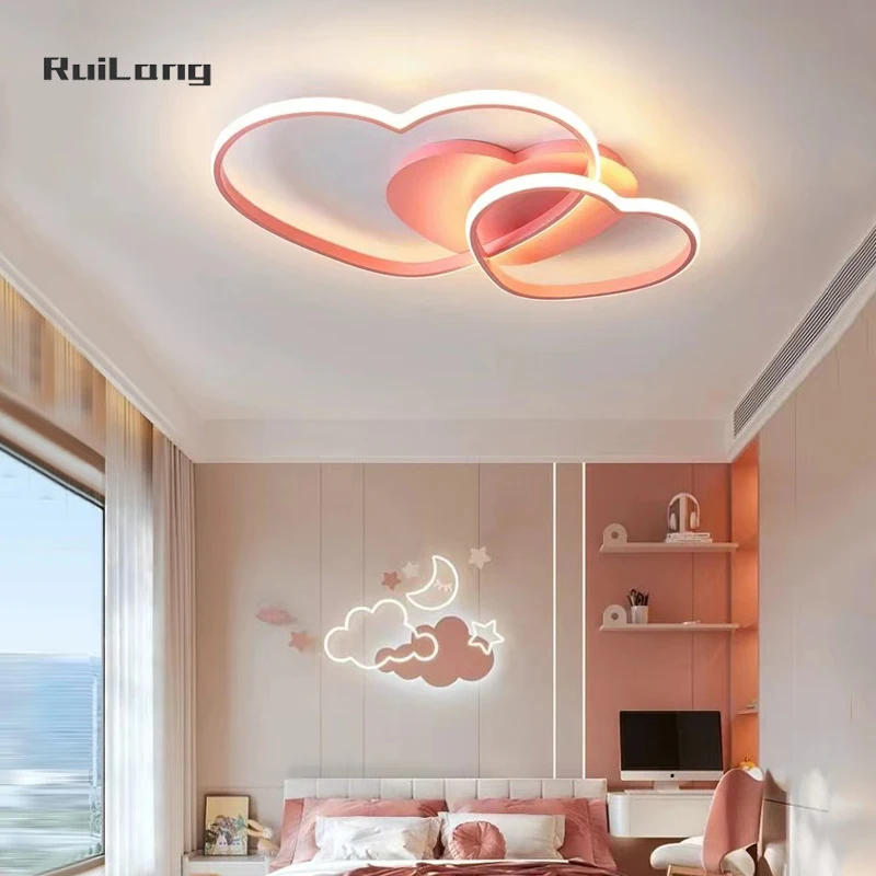 

Потолочный светильник в форме сердца для детской комнаты, лампа для спальни, потолочная люстра для детей, розовый декор принцессы, плафонье, светодиодный