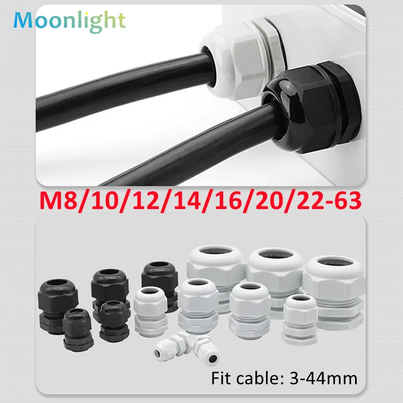 M8 Waterproof Metal Cable Gland White Black Nylon Plastic Connector M14 M16 M18 M20-M63 High Quality IP68 Fit For Cable 3-44mm