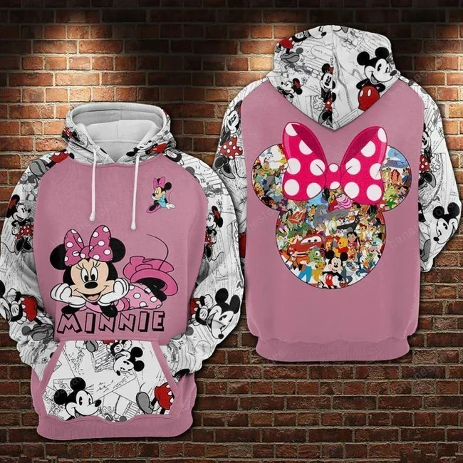 Hoodie Unisex Disney, Minnie, Versão Antiga, Personagens DN em Quadrinhos, Moda e Lazer, 3D, Homens e Mulheres, 2024