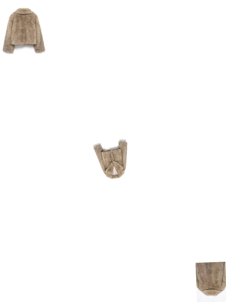 

HH Women New Lapel Pockets Artificial Fur Thickened Temperament Winter Coat Long Sleeve Hidden Button Solid Soft Short Jacket