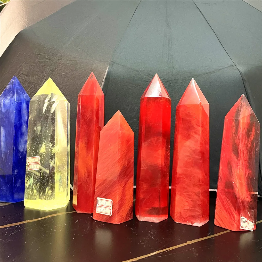 15-22cm Energy Healing Gemstones Red/Yellow/Blue Melting Stone Big Towers Reiki Wand House Decorations For Home Crystal Supplier