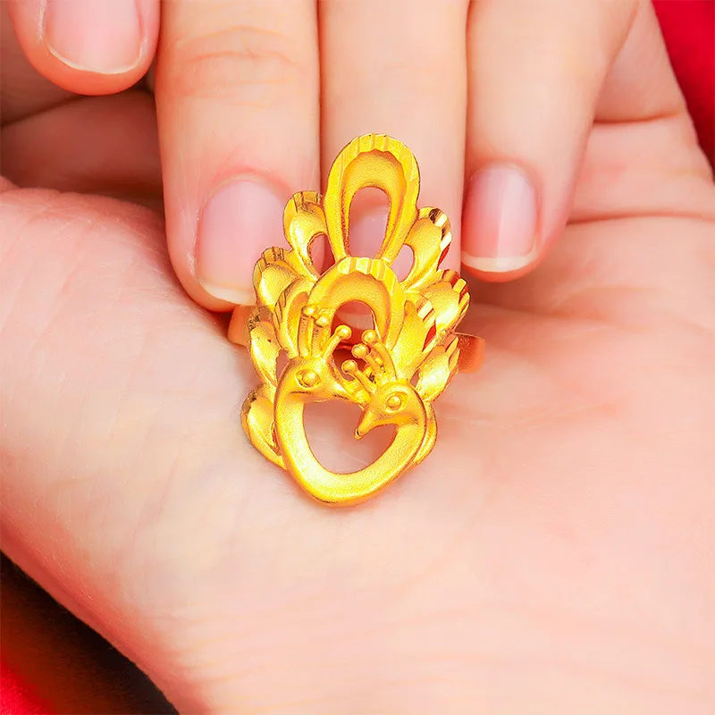 

AU999 Gold Peacock Open Ring, Add Brilliance to Your Fingertips