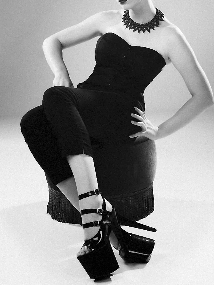 

Gothic Dancer Gladiator High Heel Exotic Pole Dance Shoes 20cm Strip Open Toe Catwalk 8 Inch Big Size for Nightclub Crossdressin