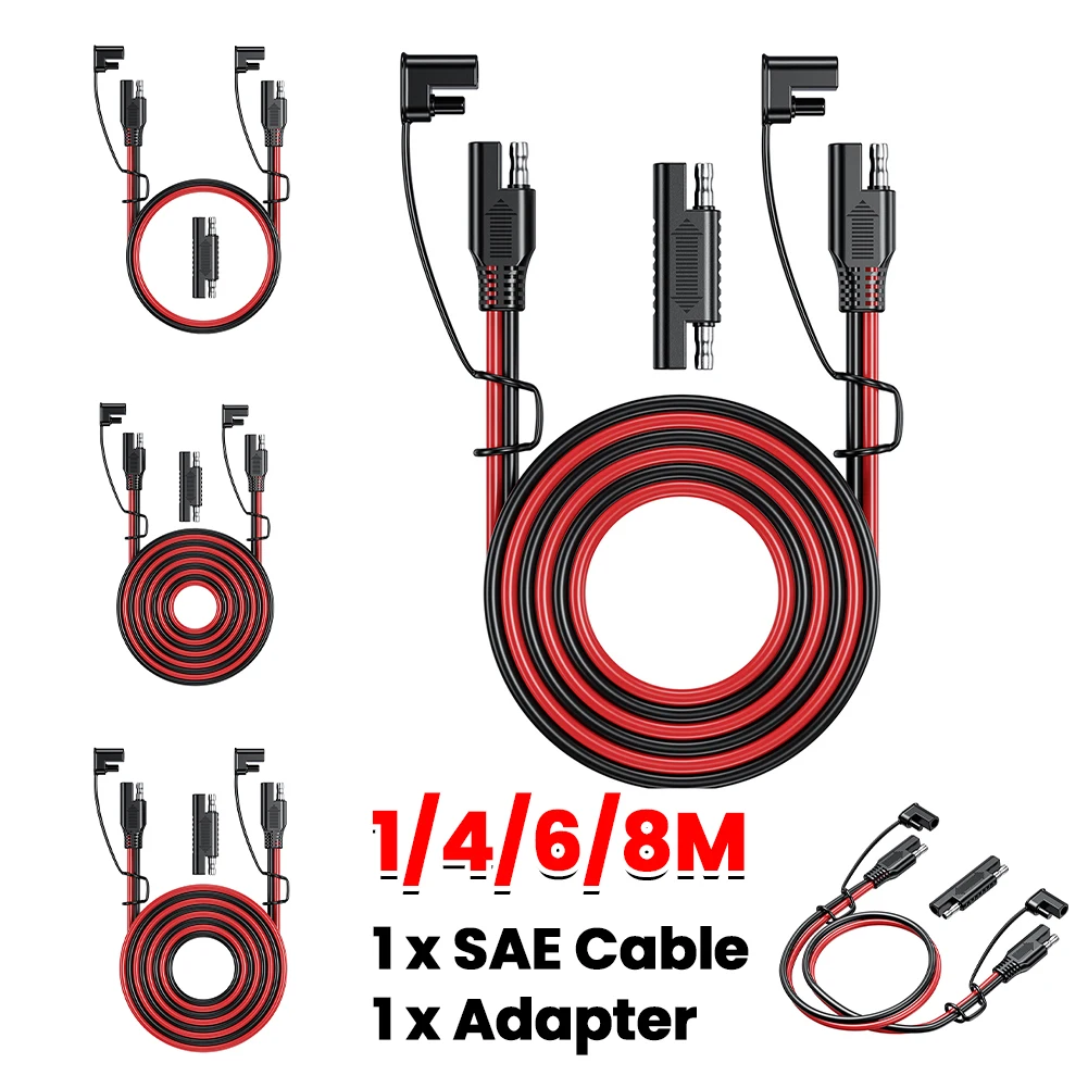 Battery Charging Cable SAE To SAE 12V-36V Solar Auto Battery SAE Power Cable Connector 16AWG Plug Wire Connector Cable Dustproof