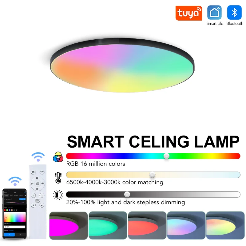 

Tuya RGB Ceiling Lamp With Remote Control Dimmable 30W 36W Modern Led Smart Ceiling Lights Bedroom Living Room Home Decoration