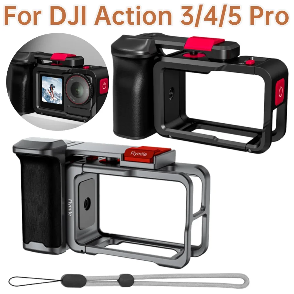 เคสโลหะอะลูมิเนียมอัลลอยสำหรับกล้อง DJI Action 5 Pro/4/3 อุปกรณ์ถ่ายภาพแนวสตรีท ตัวยึดแบบขยาย พร้อมช่องใส่ Cold Shoe