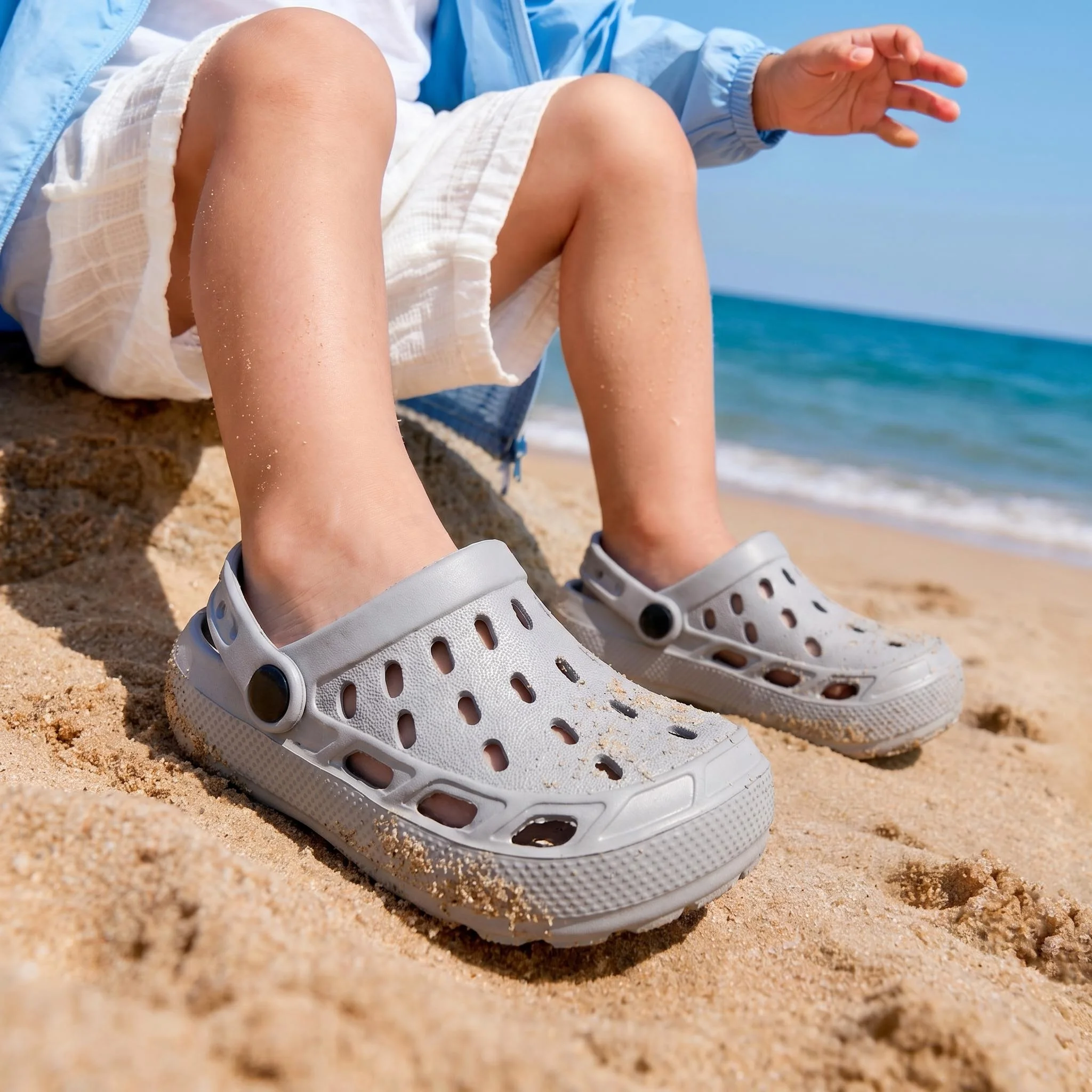 Boys Multi Color EVA Hollow Slides Adjustable Heel Strap Quick Dry Shock Absorbing Soft Daily Outdoor Walking Sandals