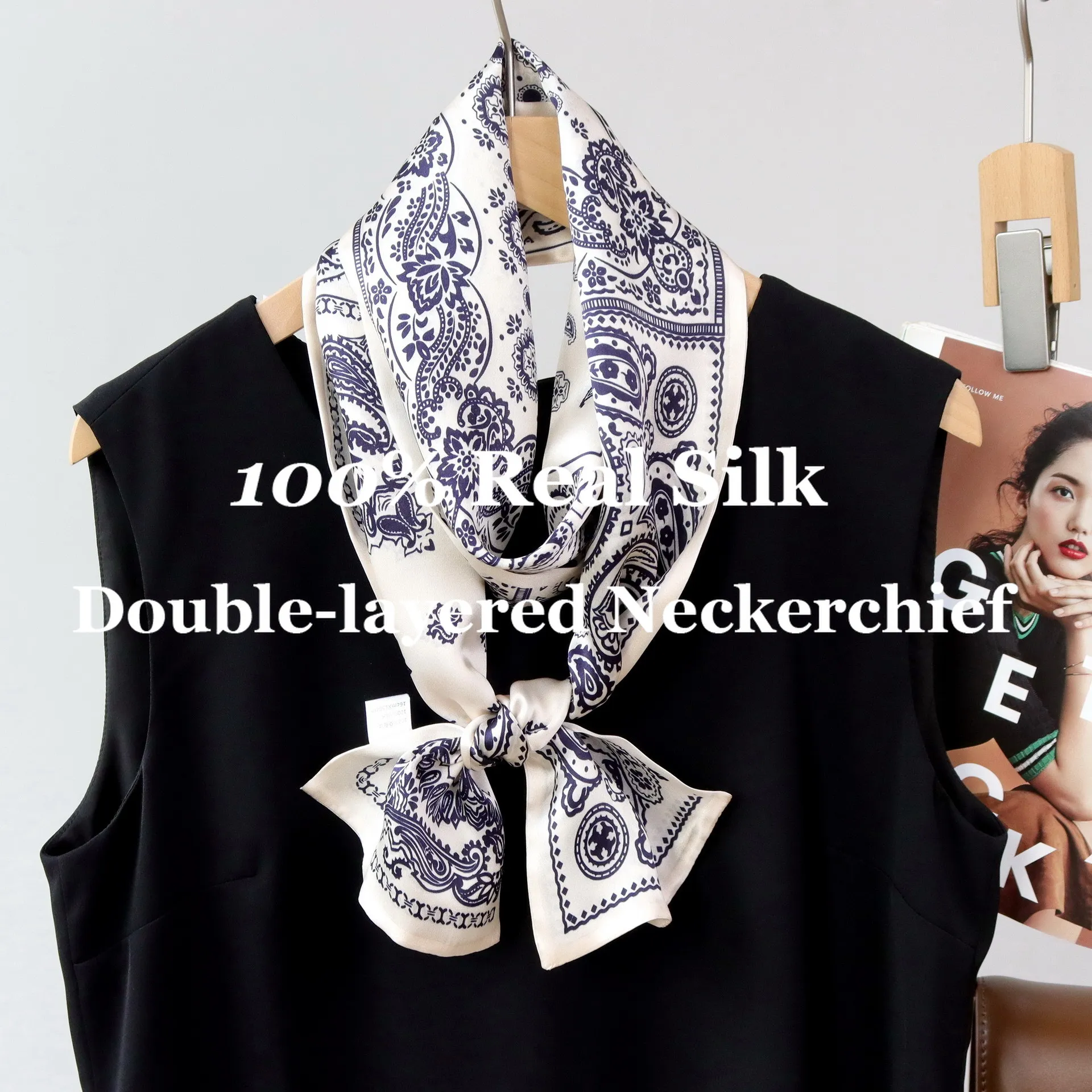 

150x16cm Neckerchief Paisley Double Layer 100% Mulberry Silk Scarf Women Narrow Neck Wrap Silk Foulard Hairband Hijab Ribbon Tie