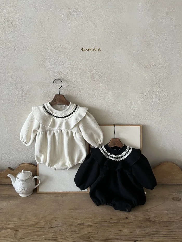 2024 Winter New Baby Girl Plus Velvet Thick Bodysuit Long Sleeve Newborn Toddler Ruffled Collar Jumpsuit Infant Girl Clothes