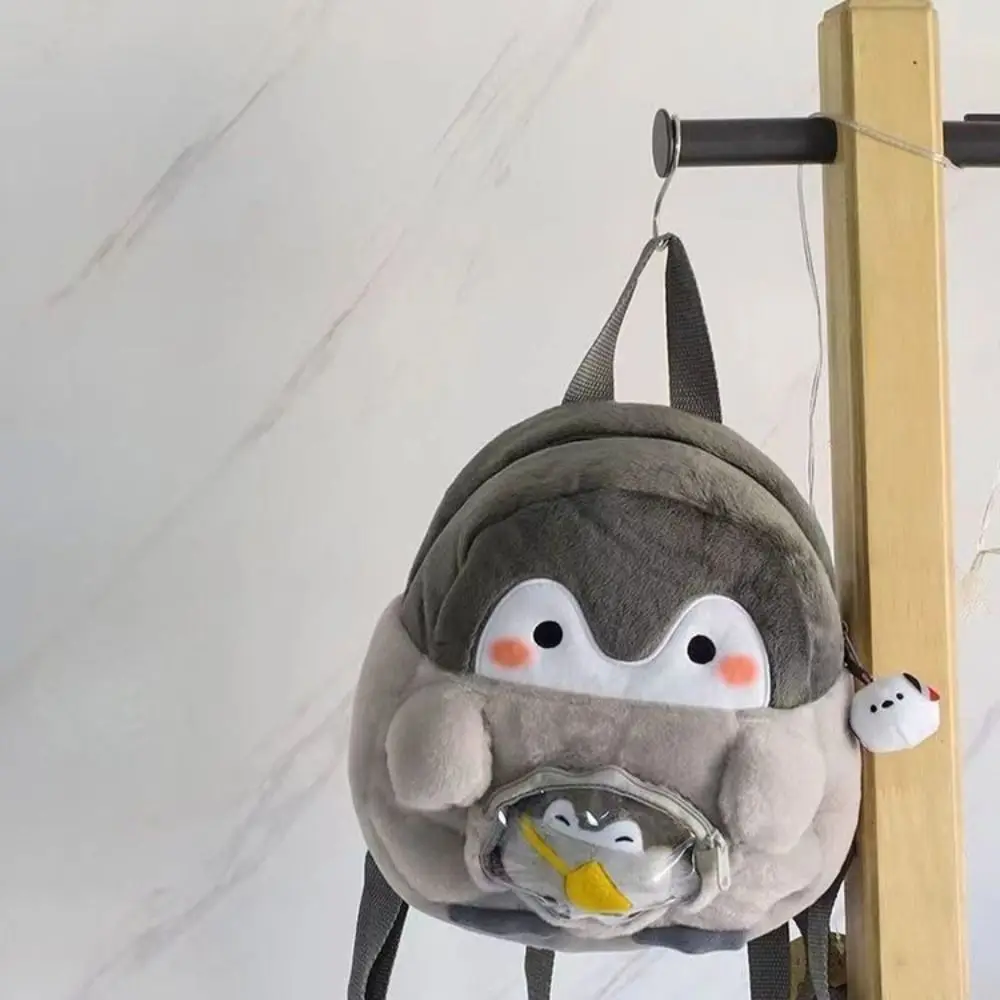 Transparent Plush Penguin Backpack Large Capacity with Pendant Cartoon Doll Bag JK Lolita Coin Purse Children Schoolbag Girls