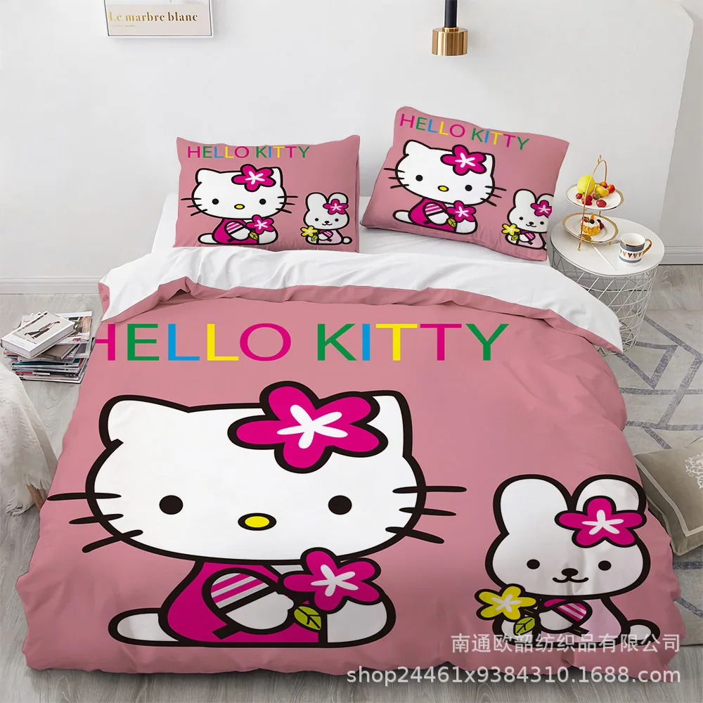 Sanrio Hello Kitty Bedding Sets Comforter Quilt Bed Cover Duvet Cover Pillow Case 2-3 Pieces Sets for Kids Adult Home Decor