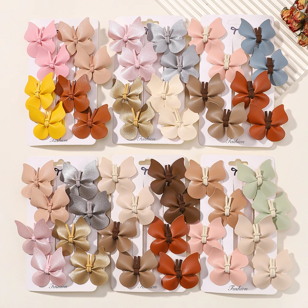 2/8pcs Mädchen niedlichen Schmetterling Haars pangen für Kinder handgemachte Pu Leder Haarnadeln Haars pangen Mode Baby Haarschmuck Geschenkset