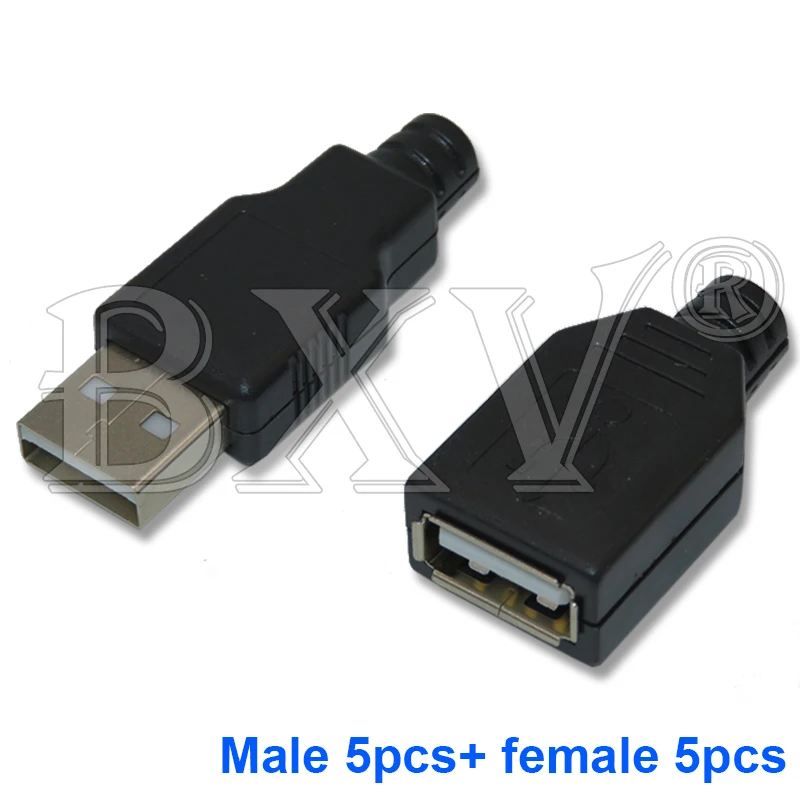 10PCS/Lot Type A Male+Femal 4P Welding Line Plastic Shell USB Port Connector Igmopnrq Three Pieces 5Set(Male+Female)Each 5PCS 