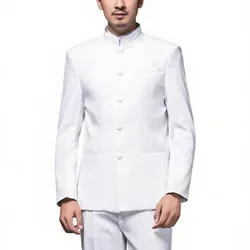 Mandarin Collar Men Tunic Suit Jacket Mens Red Wedding Coat Single Breasted Solid Color Stage Performance Tang Jacket
