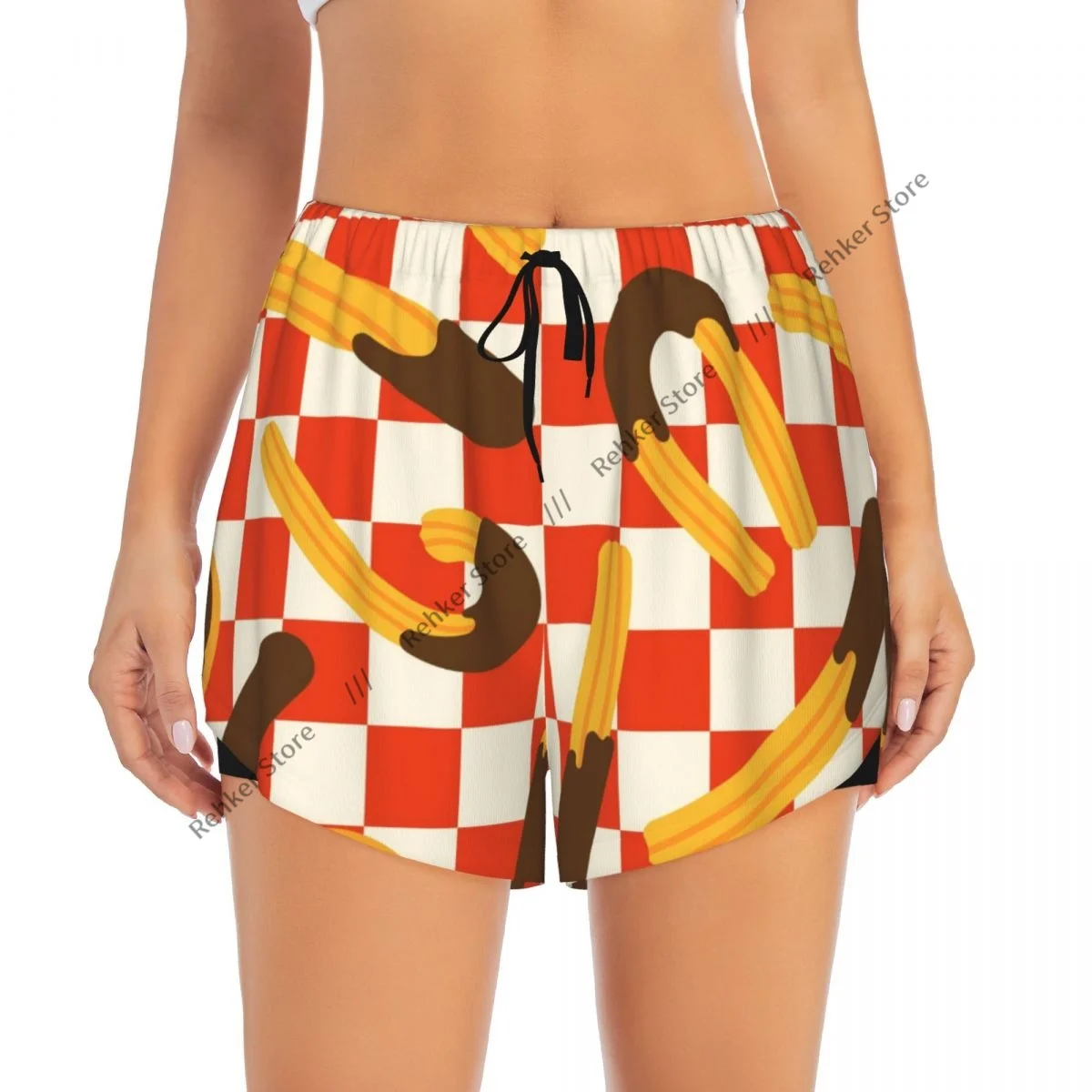 Workout Shorts Women Fitness Quick Drying Double Layer Shorts Churros With Chocolate Athletic Yoga Short Pants Gym Leggings