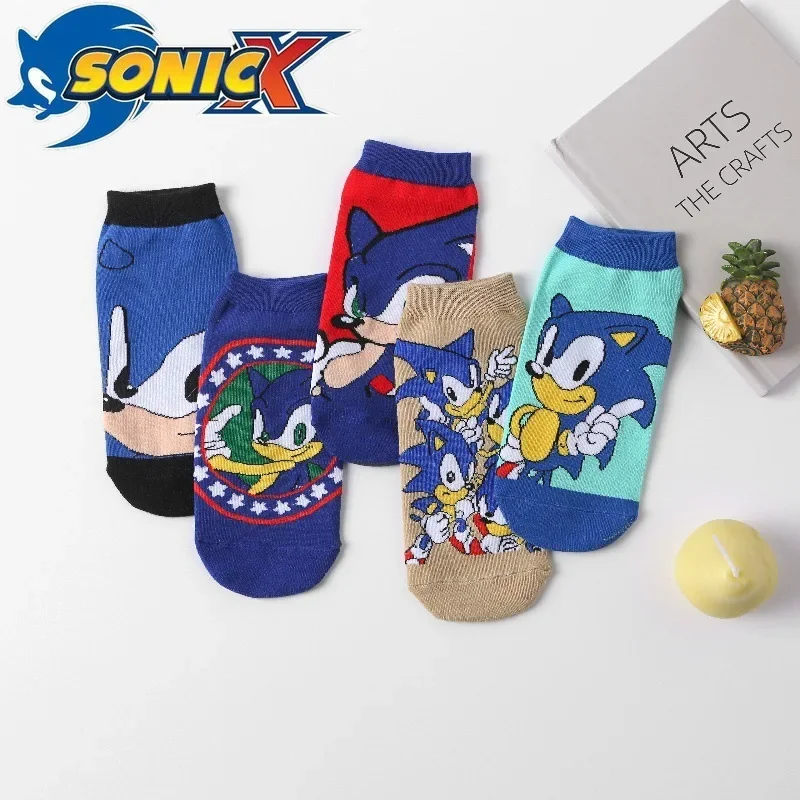 5Pairs Sonic The Hedgehog Socks Cartoon Knitted Cotton Socks Children 5-8 Years Old Pure Cotton Warm Winter Socks Christmas Gift