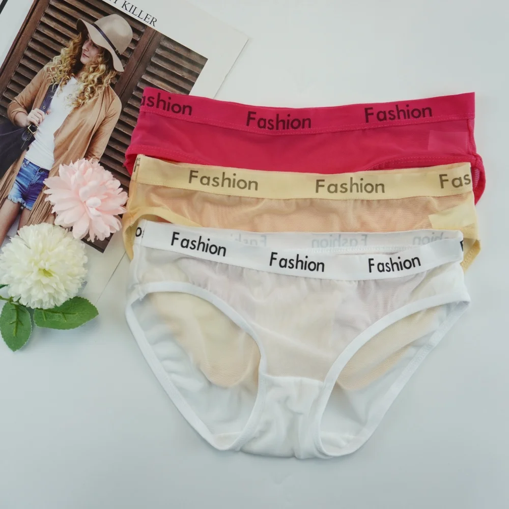 3Pcs Fshion Transparent Sexy Mesh Women Panties Ultra-thin Breathable Womens Intimates Comfortable Ladies Underwear Lingerie