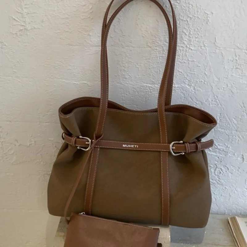 

PU Leather Shoulder Bags Large Commuter Bag Belt Buckle Design Underarm Bag for Women Work Shopping Travel