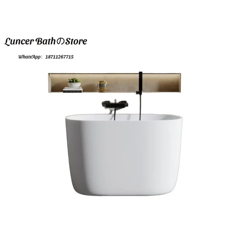 Freestanding One Piece Solid Surface Bathtub, Mini Artificial Stone Soaking Tub for Small Bathroom, Apartment, Hotel