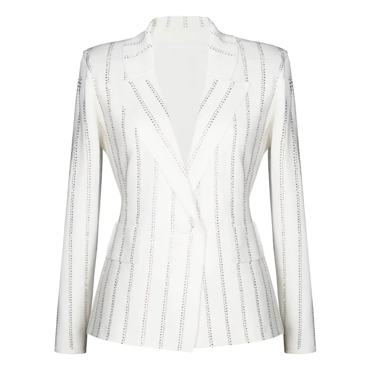 

Spring And Autumn New Fashionable Women's Knitted Jacket Heavy Duty Hot Drilled Suit Collar Long Sleeve Woolen Cardigan Coat