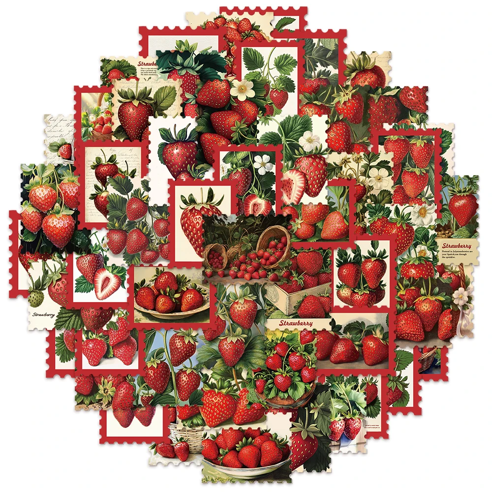 50PCS Strawberry Orchard Stamp Graffiti Stickers DIY Hand Account Phone Case Laptop Luggage Waterproof Stickers