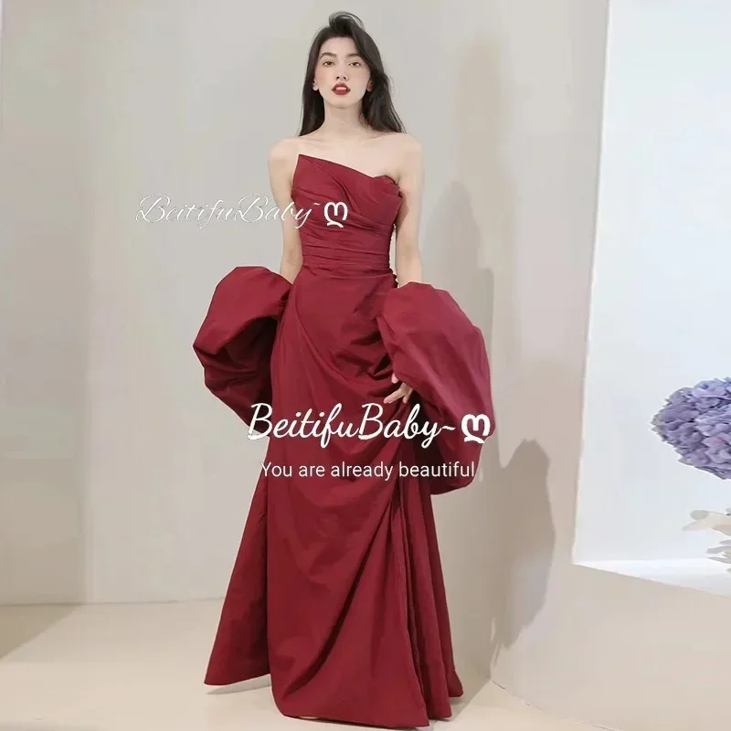 ที่กําหนดเองสไตล์จีนที่ไม่มีสายหนังชุดราตรีสตรี 2024 พร้อมผ้าคลุมไหล่ Elegant Ruched Fishtail กระโปรงพรหมชุด ...