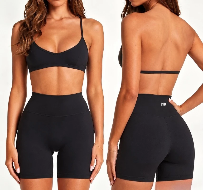 C-B 2026 Women Halter Neck Sports Bra High Waist Yoga Shorts Leggings Elastic Gym Fitness Pilates Running Workout Active Outfits