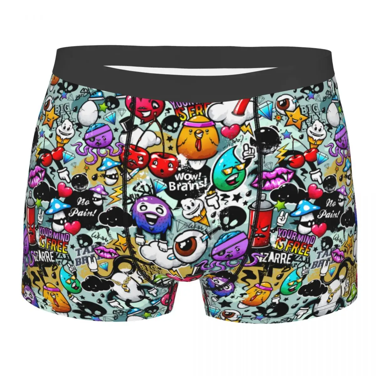 Men Boxer Shorts Panties Rock Grunge Weird Cartoon Doodle Polyester Underwear Male Humor Plus Size Underpants