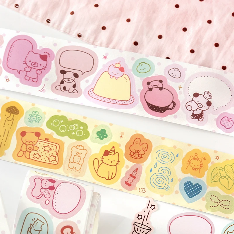 40mm * 3m Graffiti Dot Series Kawaii Memo Label Sticker with Writing Die Cutting Tape DIY Diary Scrapbook Stationery Supplies