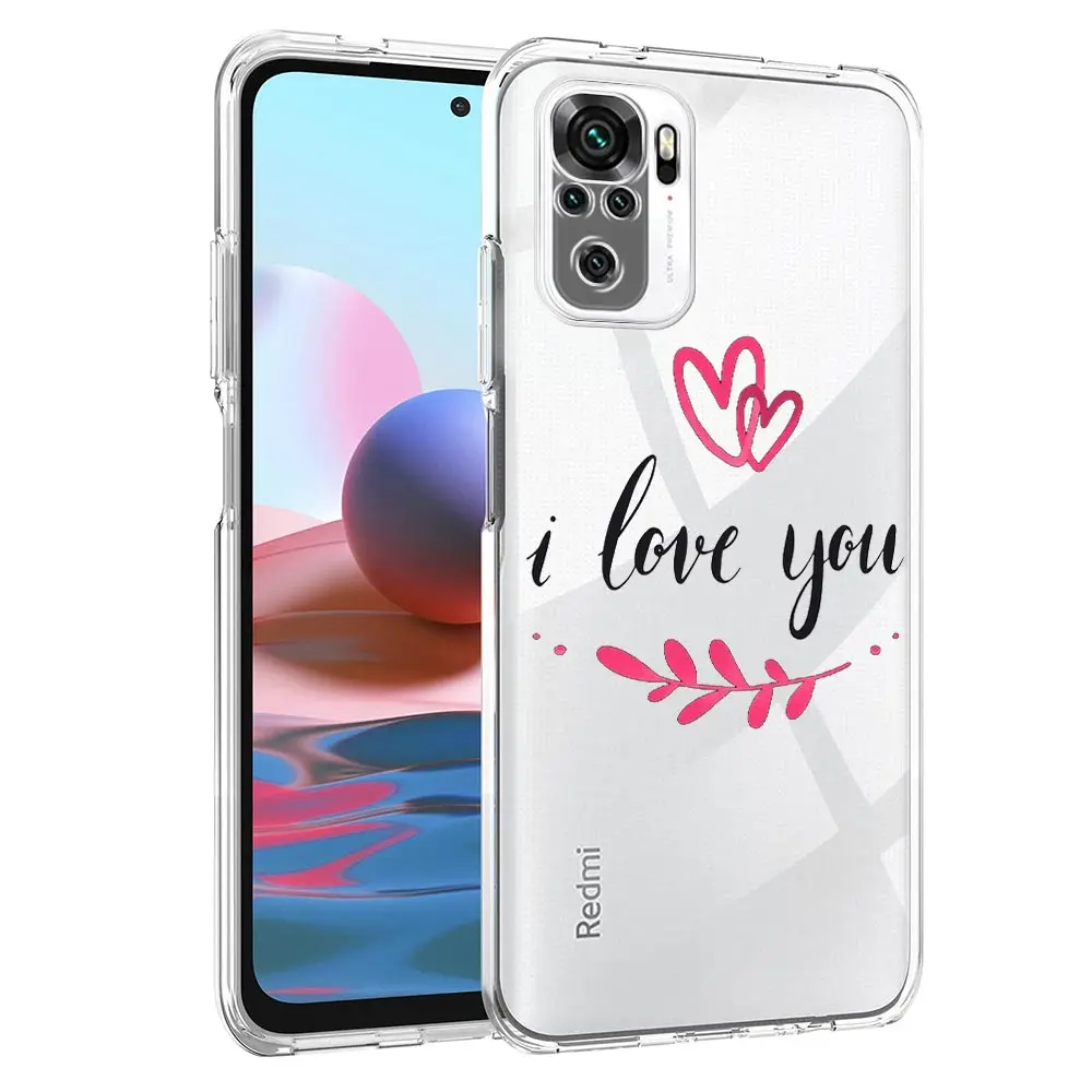 I Love you Pink Heart Phone Case For Xiaomi Redmi Note 13 12 5G 9S 8 10 11 Pro 4G 9T 13C 12C 10C 9C 9A 7 Clear Silicone Cover image 2