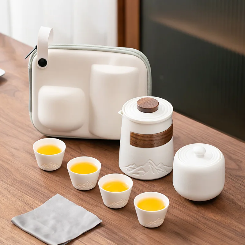 

Ceramic Portable Travel Tea Set 1 Pot 4 Cups Camping Outdoor Single Person Drink Business Souvenir
