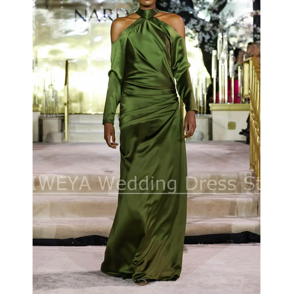 

Шикарные платья для выпускного вечера с бретелькой на шее, атласные плиссированные вечерние платья длиной до пола для женщин, элегантные вечерние платья для выпускного вечера по индивидуальному заказу