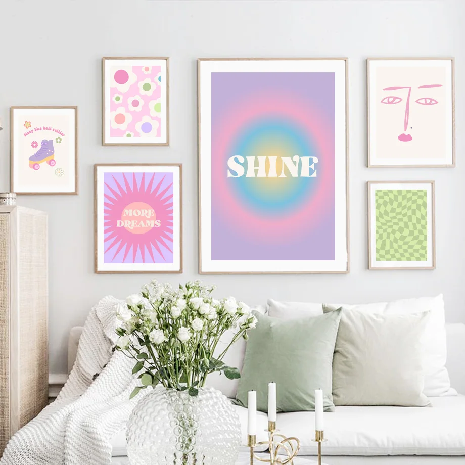 

Retro Groovy Flower Pastel Prints And Posters Funky Wall Art Scandinavian Modern Canvas Painting Pictures Aesthetic College Room