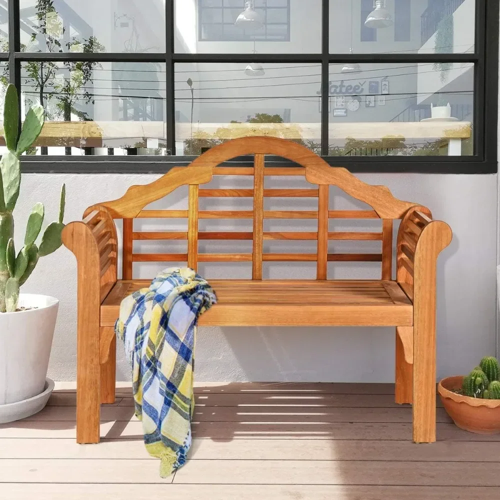 

Outdoor Wood Bench, Foldable Eucalyptus Garden Bench, with Curved Backrest and Armrest Ideal for Patio, Porch or Balcony