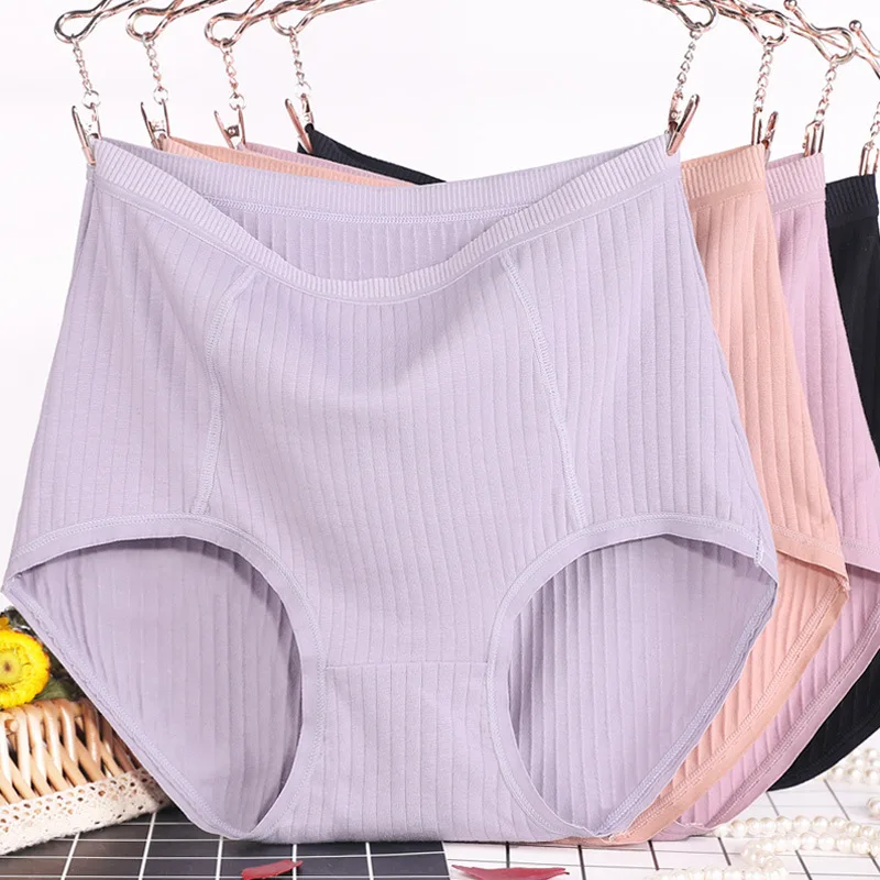 XL to 5XL Plus Size Cotton panties  High Waisted Solid color Simple basic underpants soft Breathable Briefs Fits 100kg