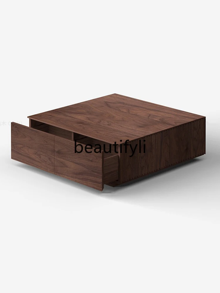

North American black walnut TV cabinet coffee table combination solid wood Nordic Japanese square locker