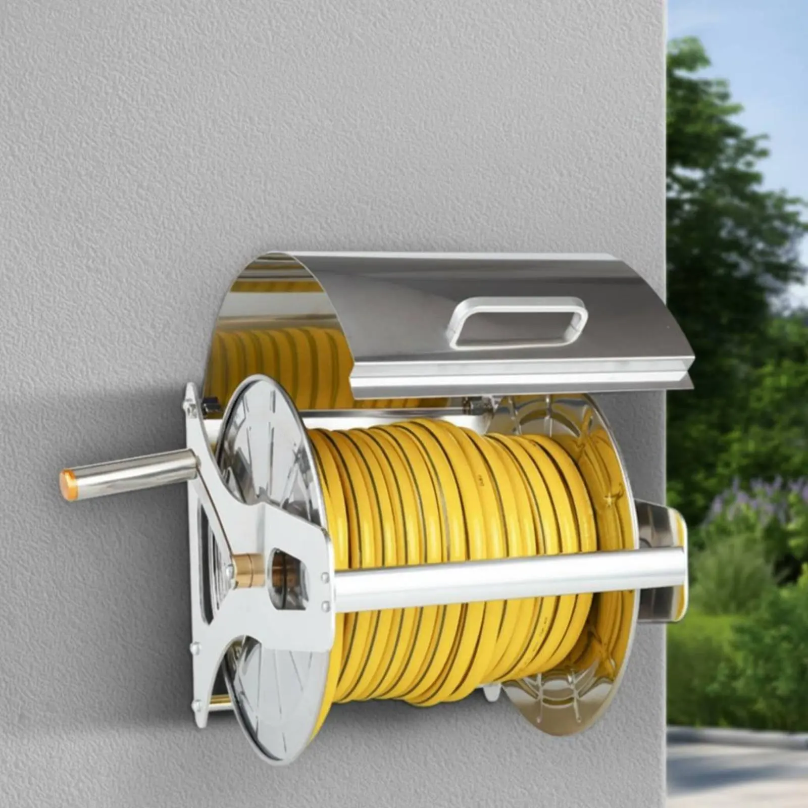 Stainless Steel Hose Reel Heavy Duty Wall Mounted Hose Reel Weatherproof 360° Rotation for Yard