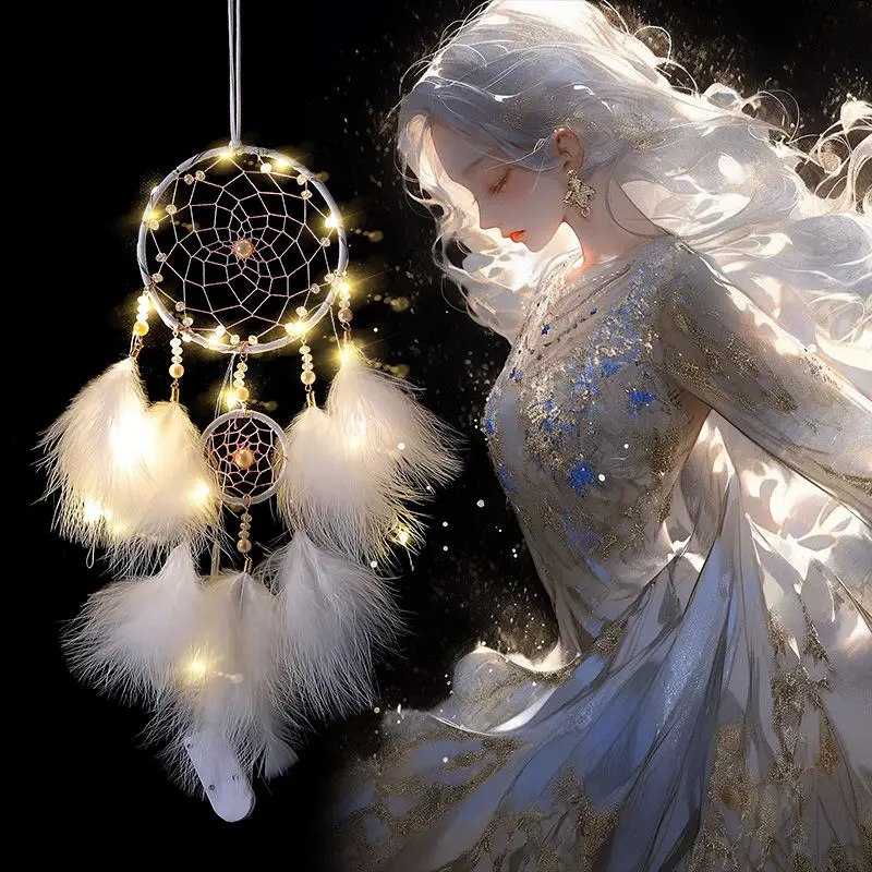 

Индийский Ловец снов для девочек, автомобильное центральное управление, зеркало заднего вида, подвеска, декоративное перо, подвеска с колокольчиком ветра