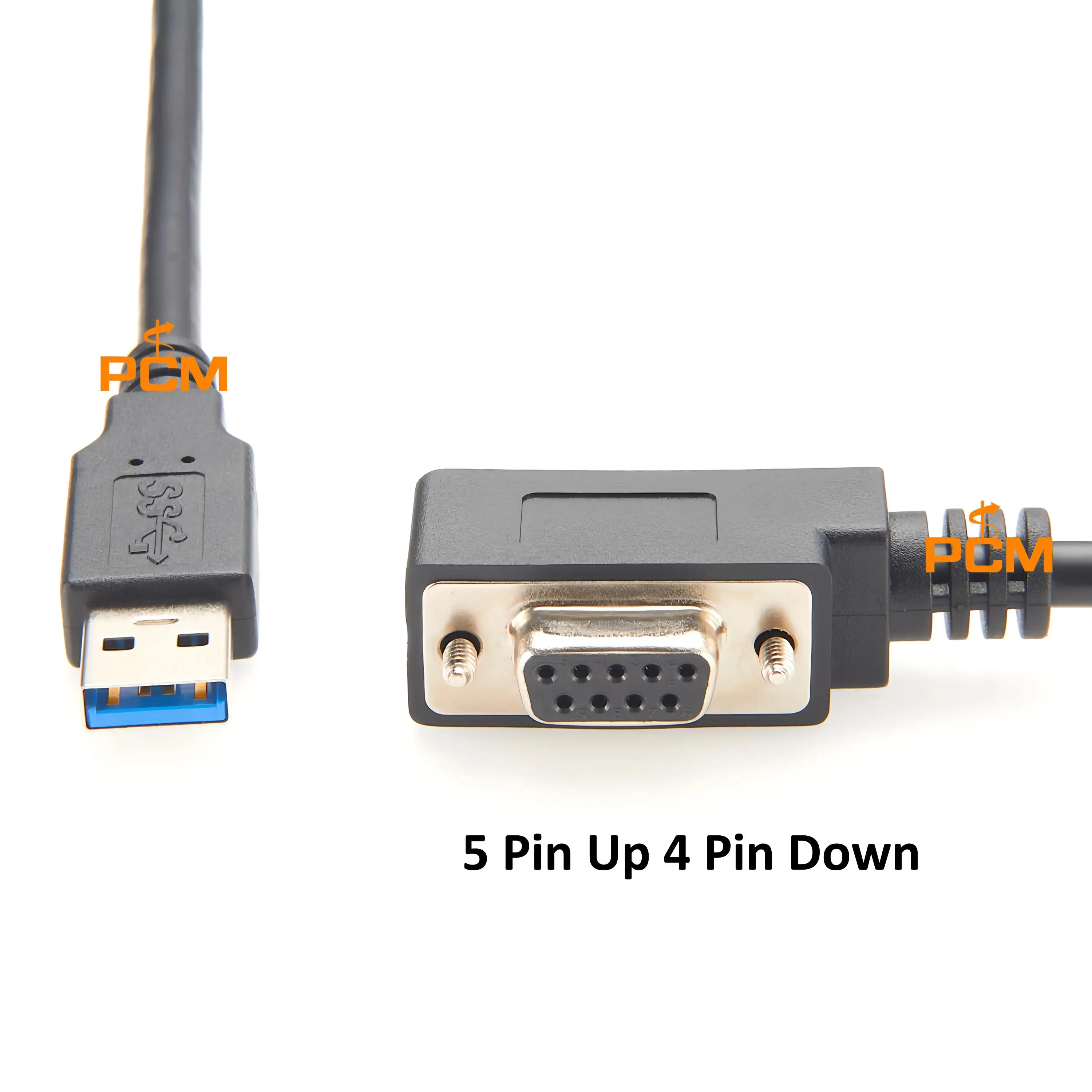Low Profile Left Angle DB9 RS232 Female to USB Serial Port Cable, USB-A to D-Sub 9Pin RS232 Serial Cable with FTDI FT232RNL Chip
