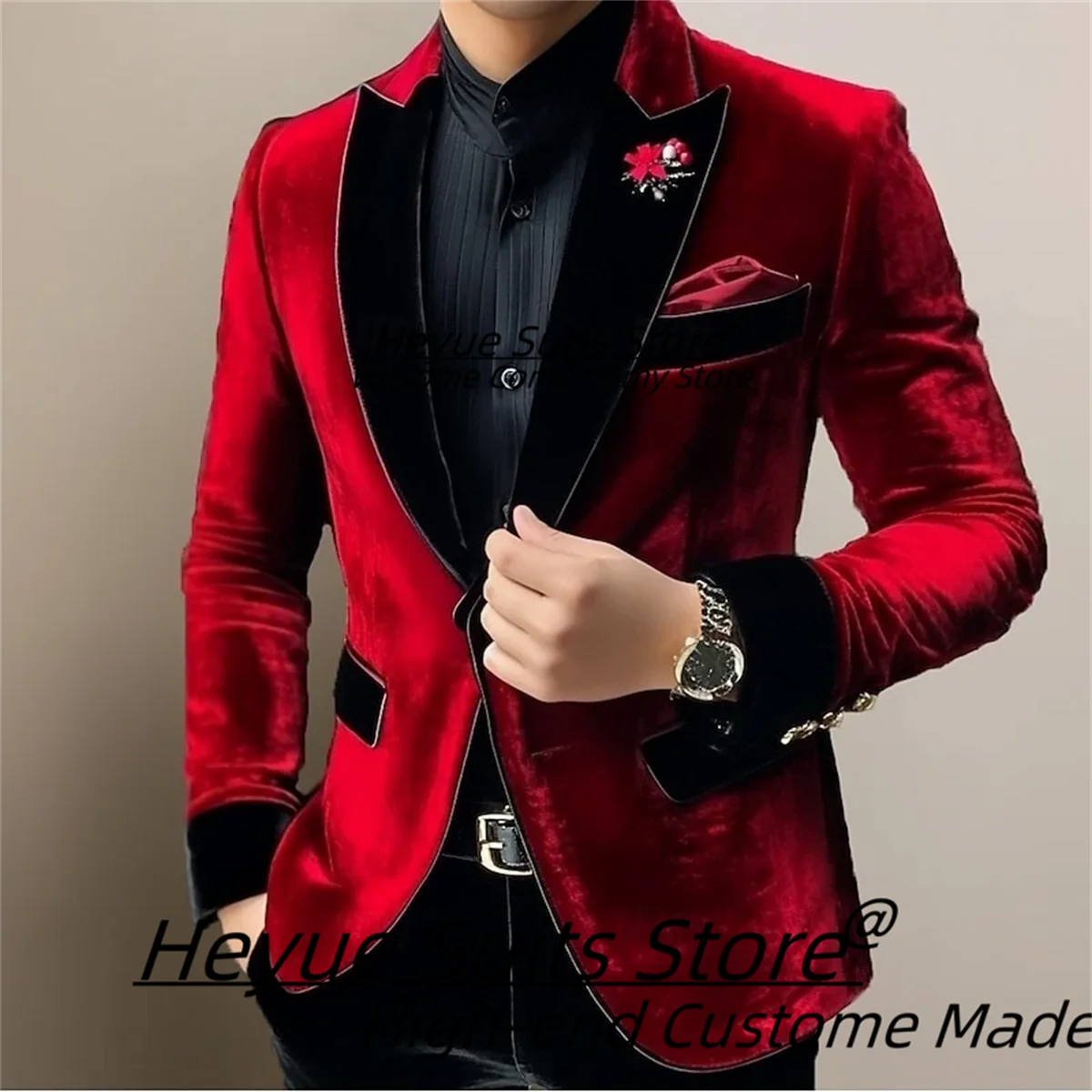 

Luxurious Velvet Formal Men Suits Customized Slim Fit Peak Lapel Groom Wedding Tuxedos 2 Pcs Sets Male Party Blazers Ropa Hombre