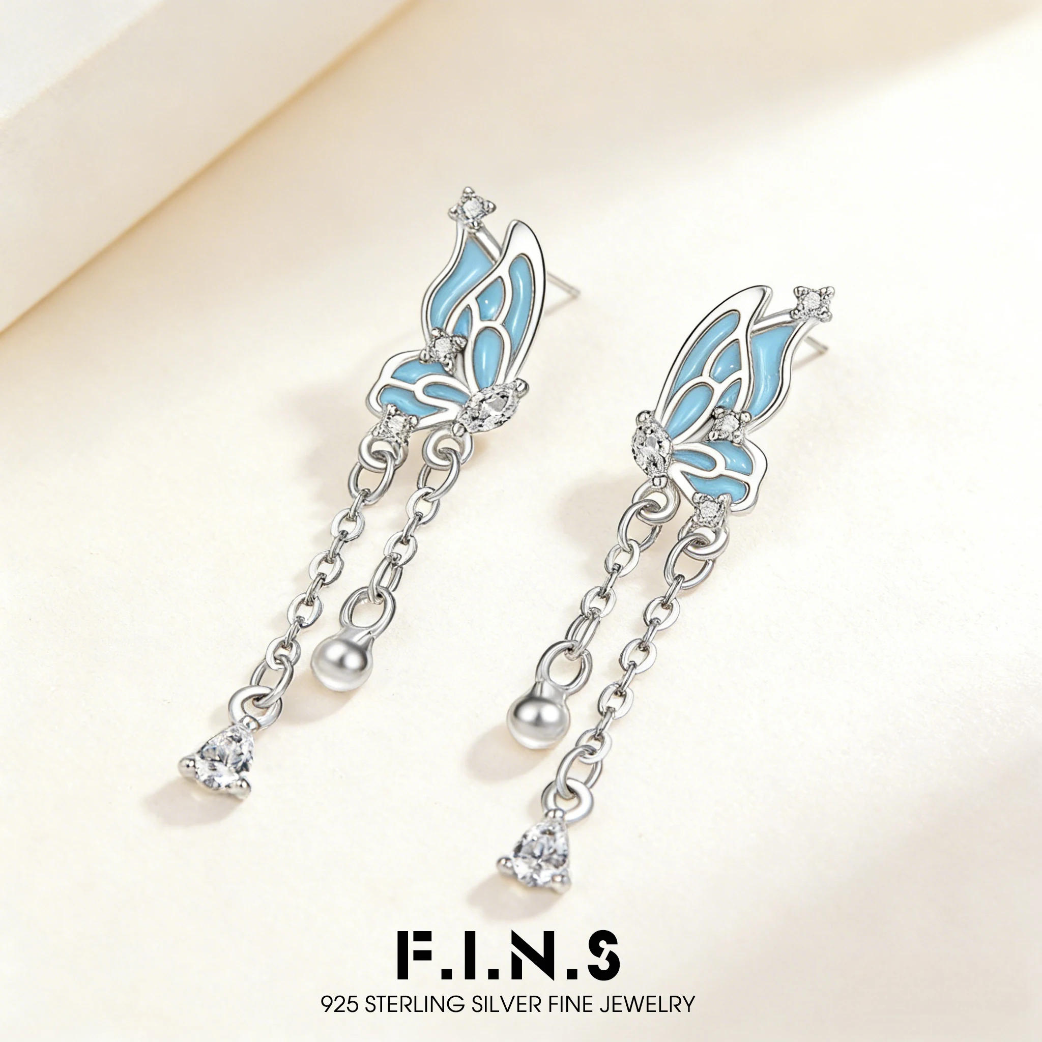 

F.I.N.S Original S925 Sterling Silver Tassel Glow-in-the-Dark Butterfly Dangle Earrings for Women Fashion Piercing Luminous Stud